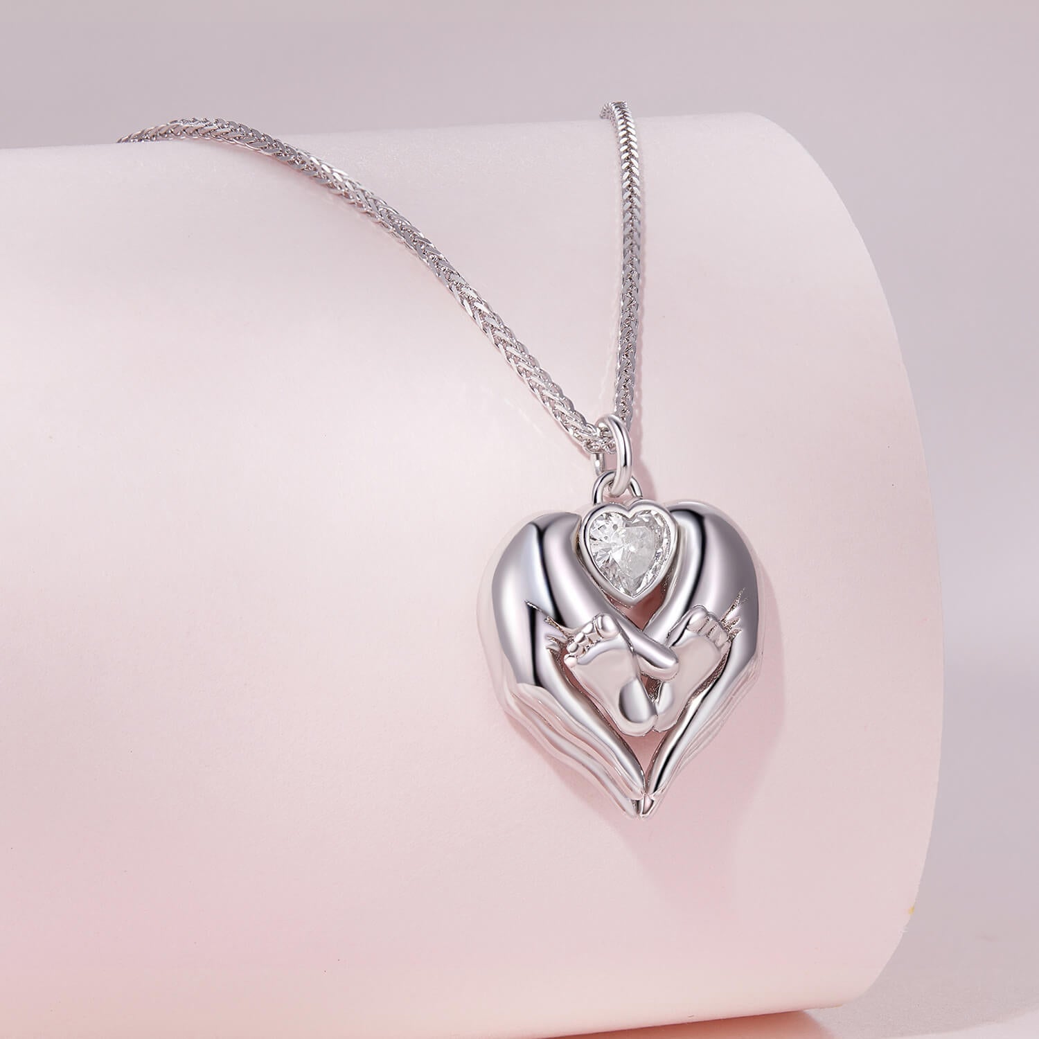 Maternal Love Zircon Necklaces Set in Sterling Silver footprints of love front