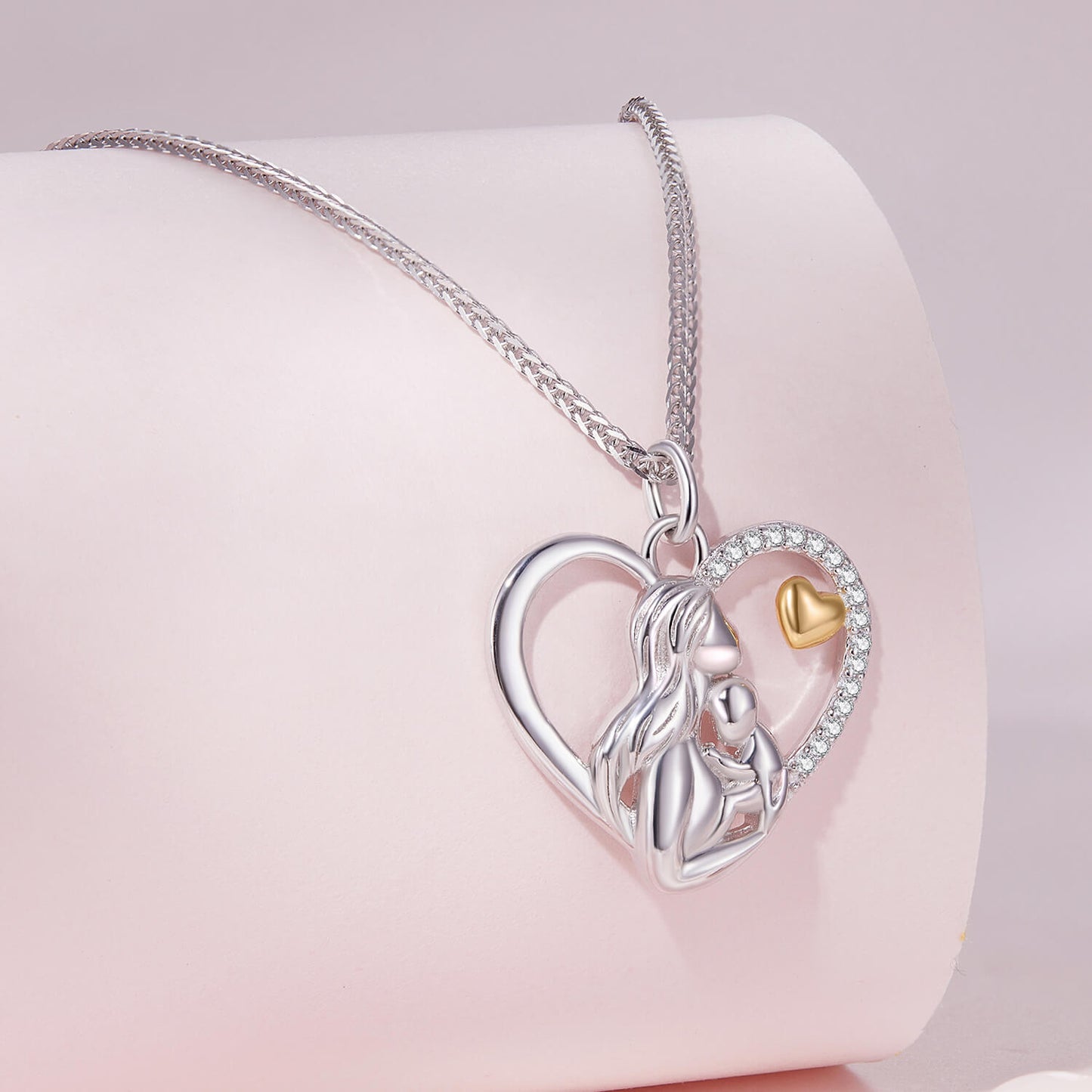 Maternal Love Zircon Necklaces Set in Sterling Silver mother and child front