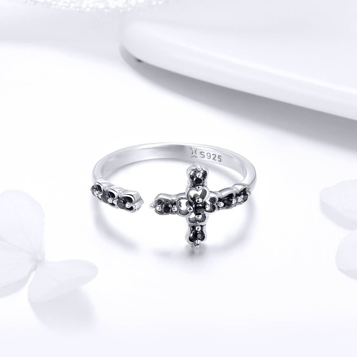 Light of Cross Zircon Open Ring in Sterling Silver