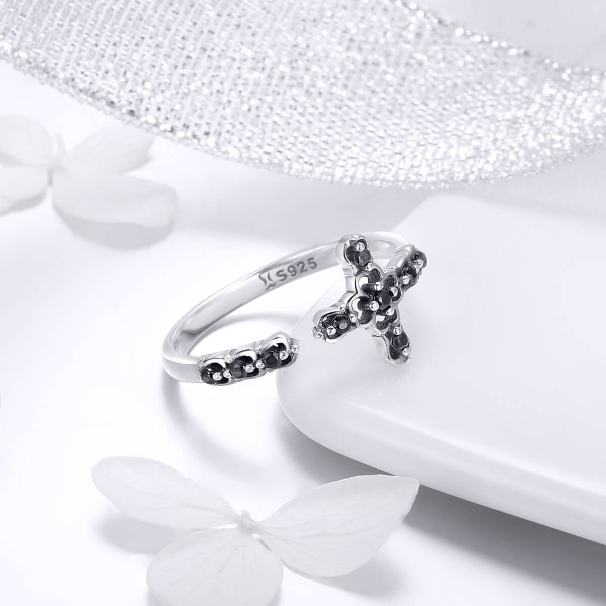 Light of Cross Zircon Open Ring in Sterling Silver