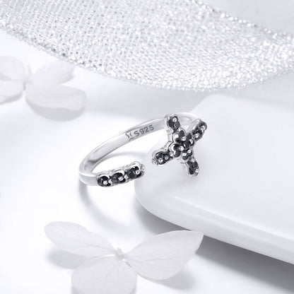 Light of Cross Zircon Open Ring in Sterling Silver