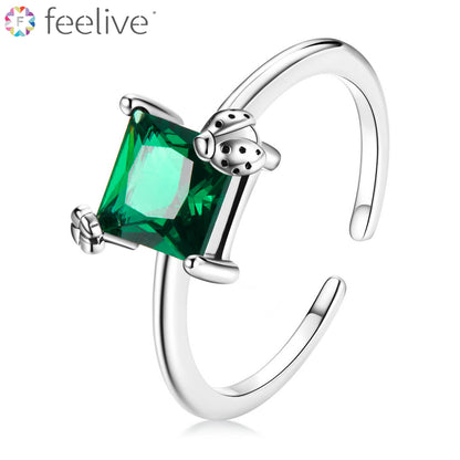 Lucky Green Zircon Open Ring in Sterling Silver - Feelive