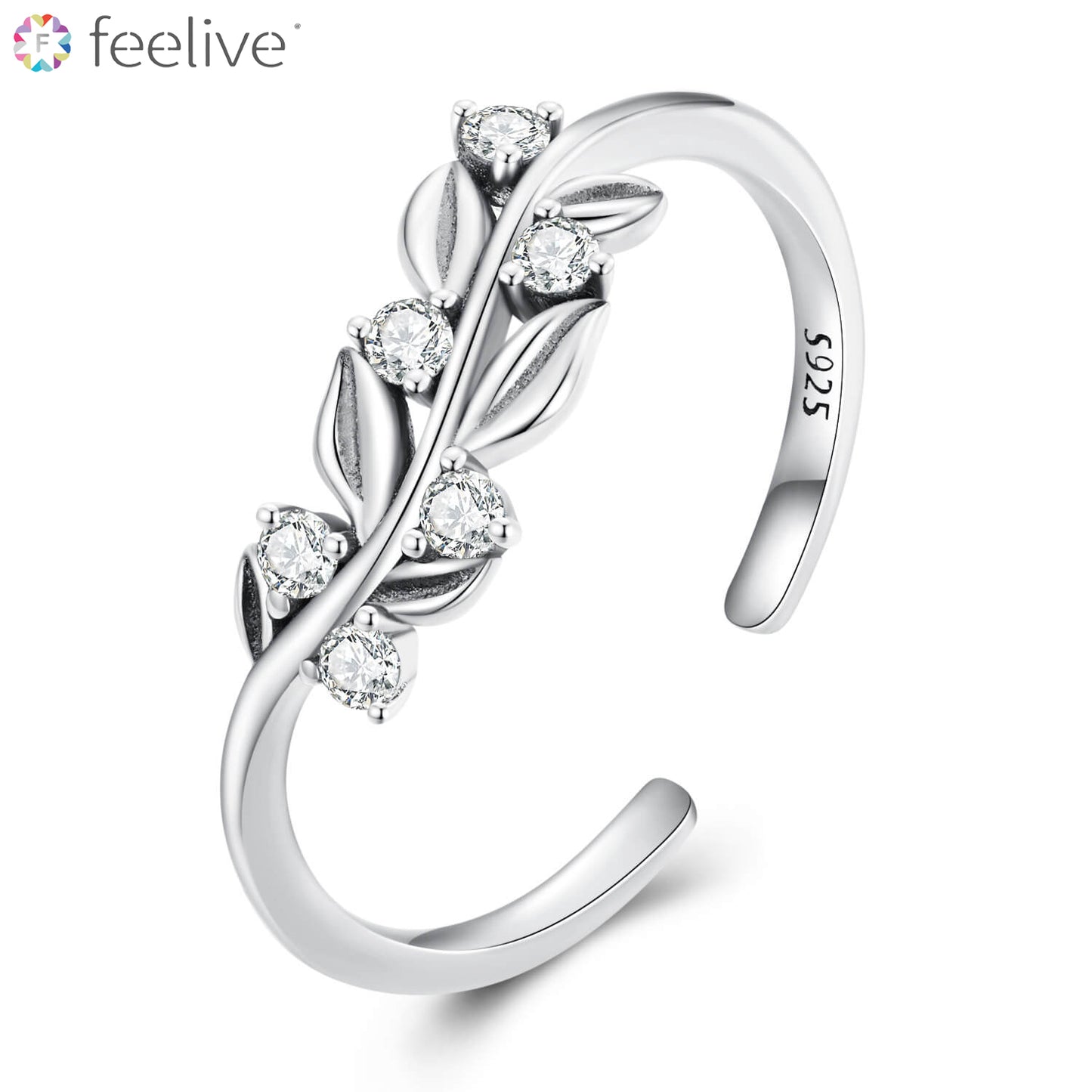 Branch Zircon Open Ring in Sterling Silver - Feelive