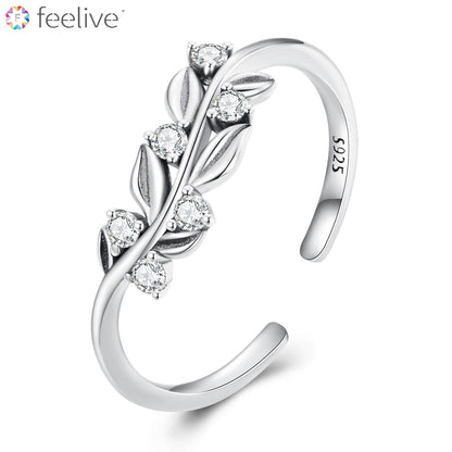 Branch Zircon Open Ring in Sterling Silver - Feelive