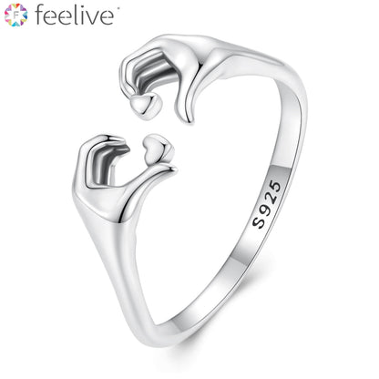 Heart Gesture Open Ring in Sterling Silver - Feelive