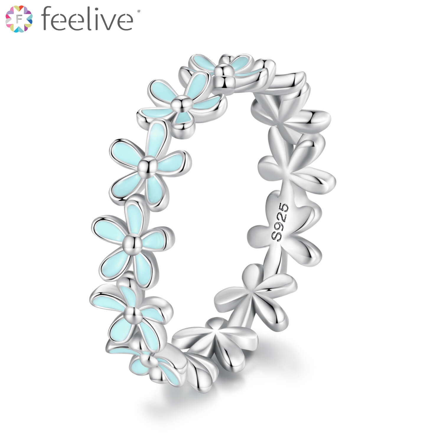 Little Blue Flowers Enamel Ring in Sterling Silver - Feelive