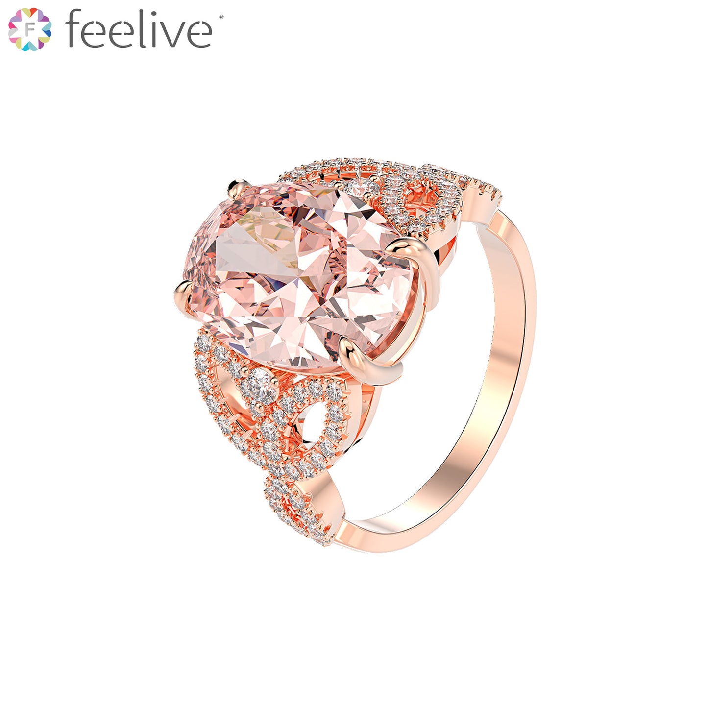 Oval Imitation Morganite Ring in Sterling Silver - Feelive