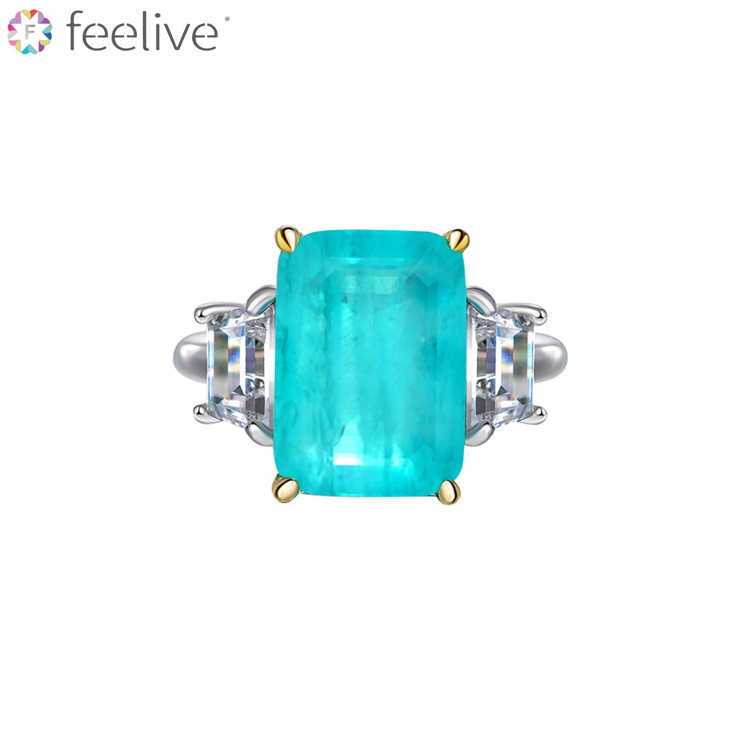 Emerald Faceted Dynthetic Paraiba Ring in Sterling Silver - Feelive