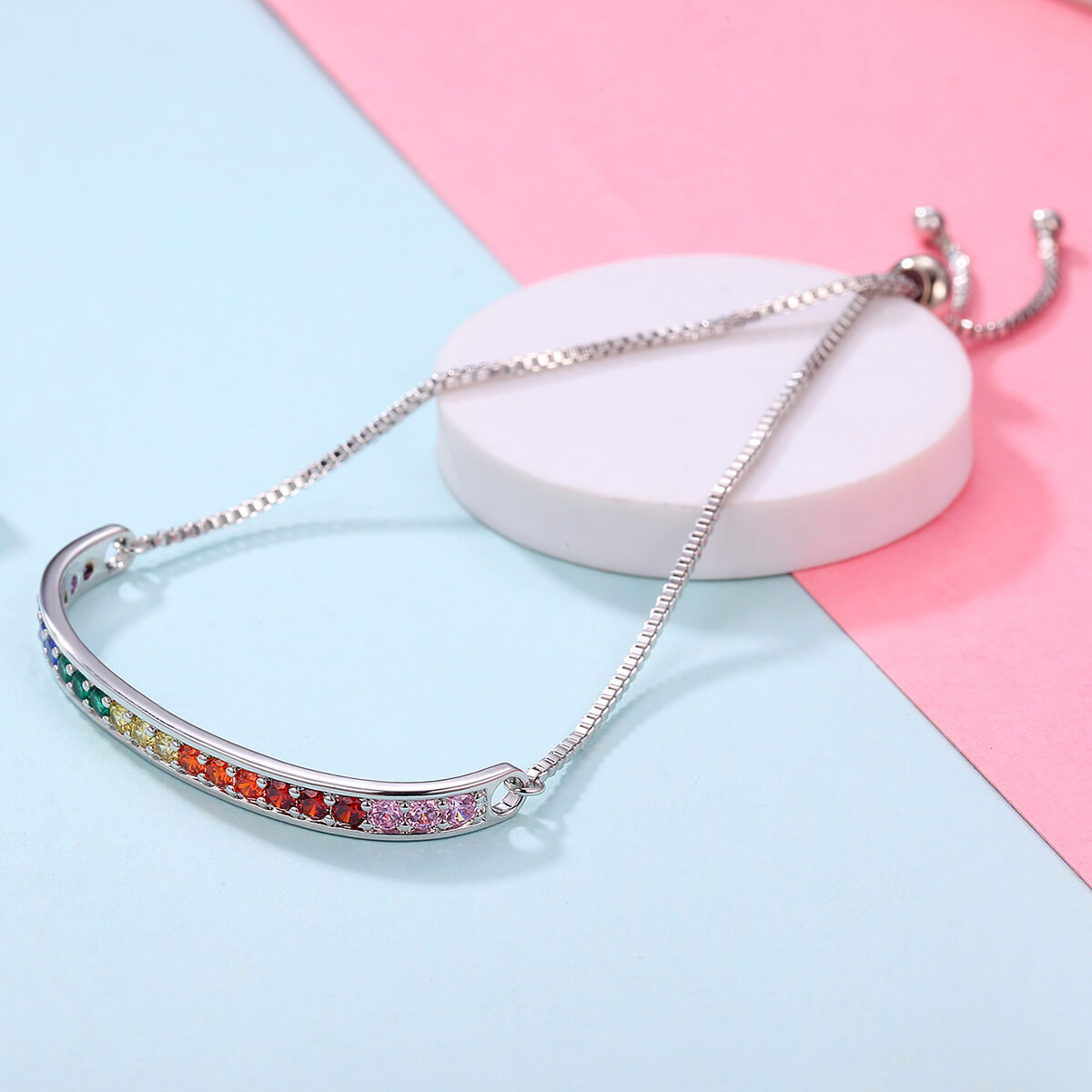 Happy Rainbow Zircon Bracelet in Sterling Silver side