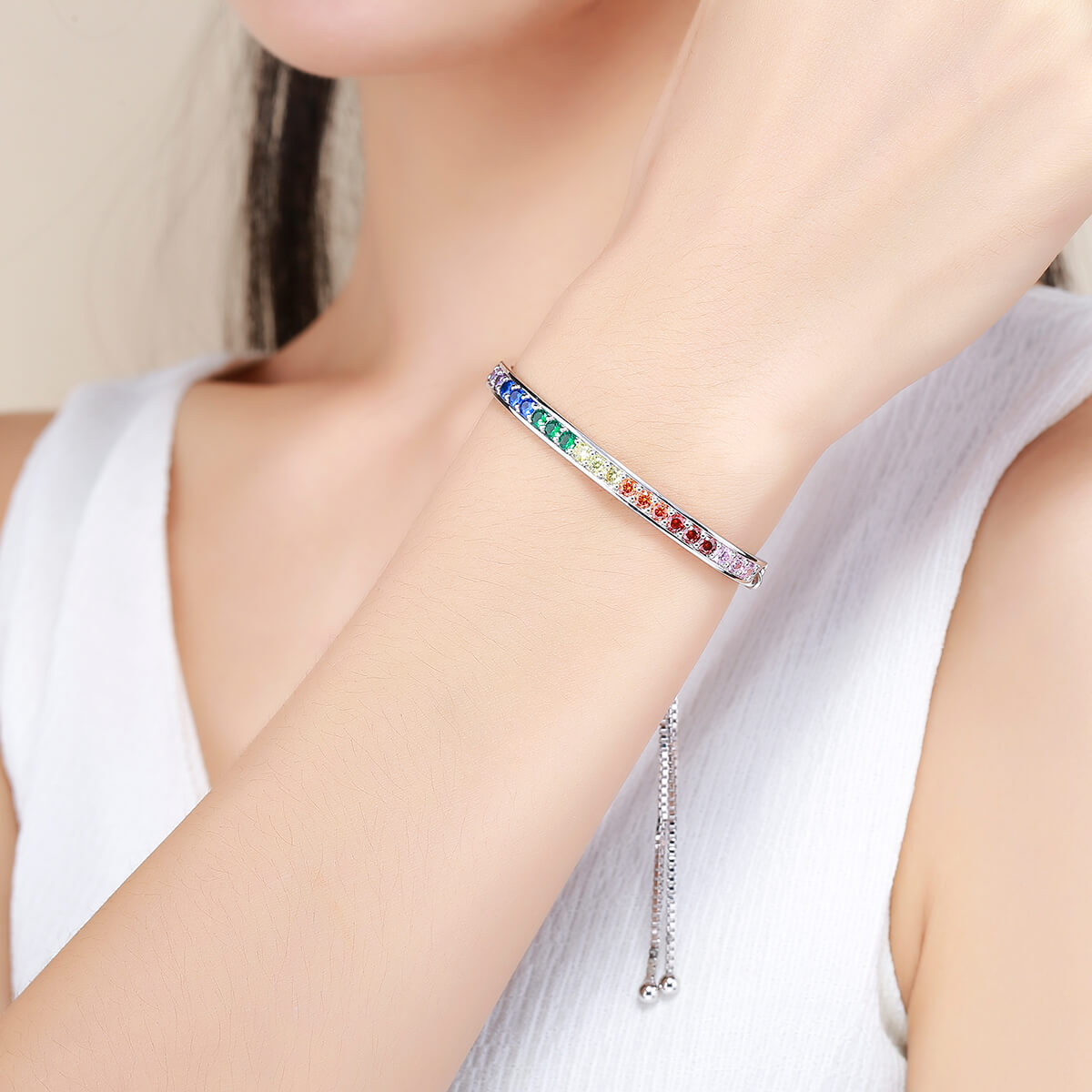 Happy Rainbow Zircon Bracelet in Sterling Silver model