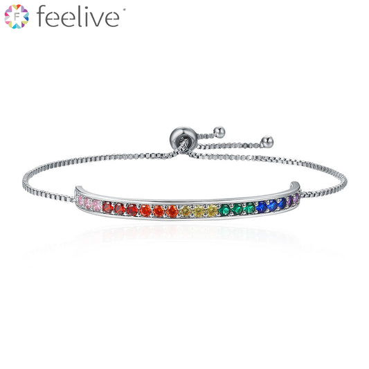 Happy Rainbow Zircon Bracelet in Sterling Silver - Feelive