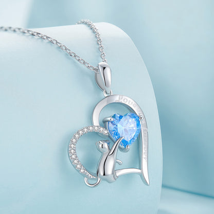 Blue Love of Cat Zircon Necklace in Sterling Silver  side