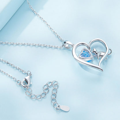 Blue Love of Cat Zircon Necklace in Sterling Silver back and clasp