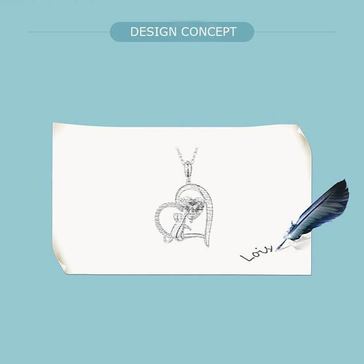 Blue Love of Cat Zircon Necklace in Sterling Silver manuscript