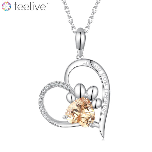 Love of Dog's Paw Zircon Necklace in Sterling Silver - Feelive