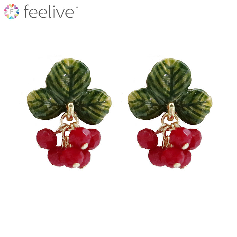 Raspberry Fruit Enamel Drop Earrings in Alloy - Feelive