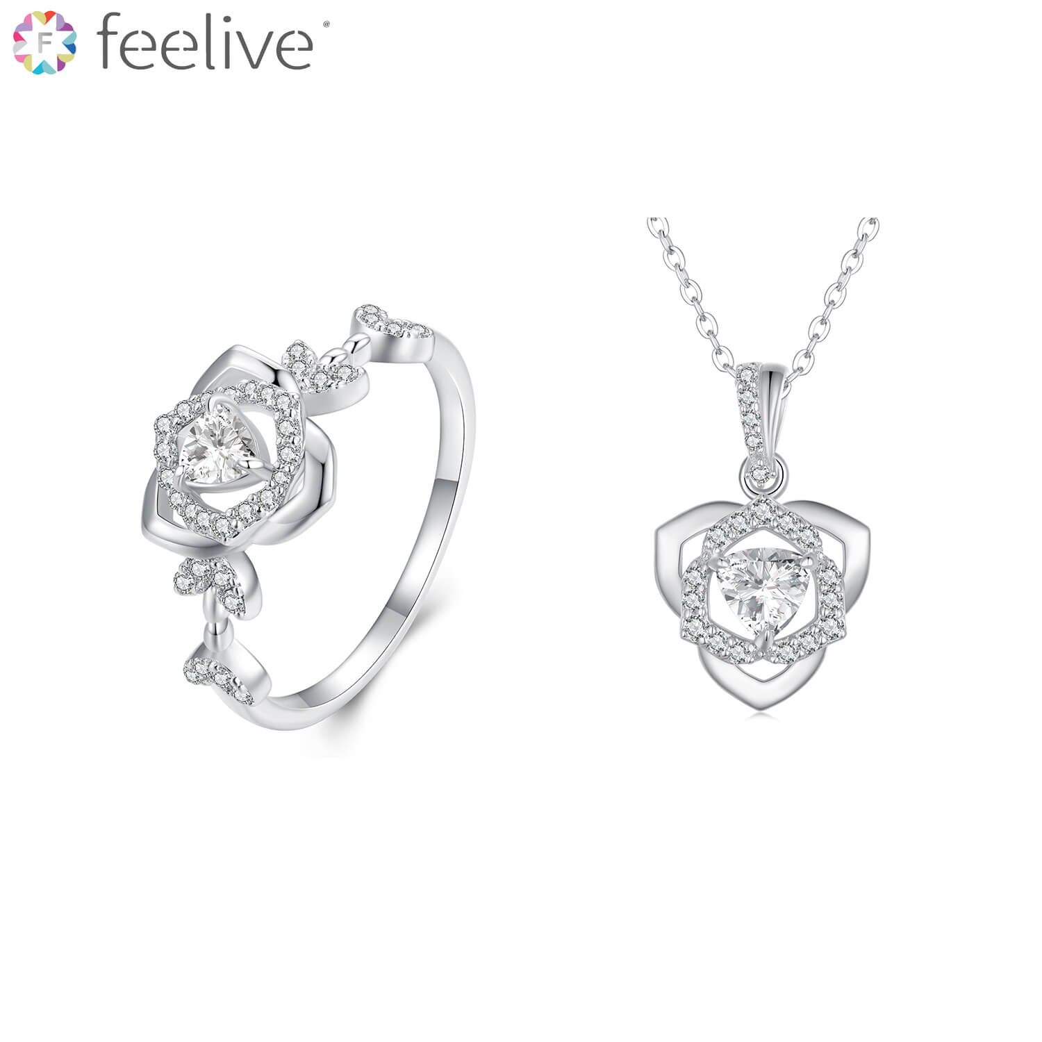 Tranquility Rose Zircon Jewellery Set in Sterling Silver - Feelive