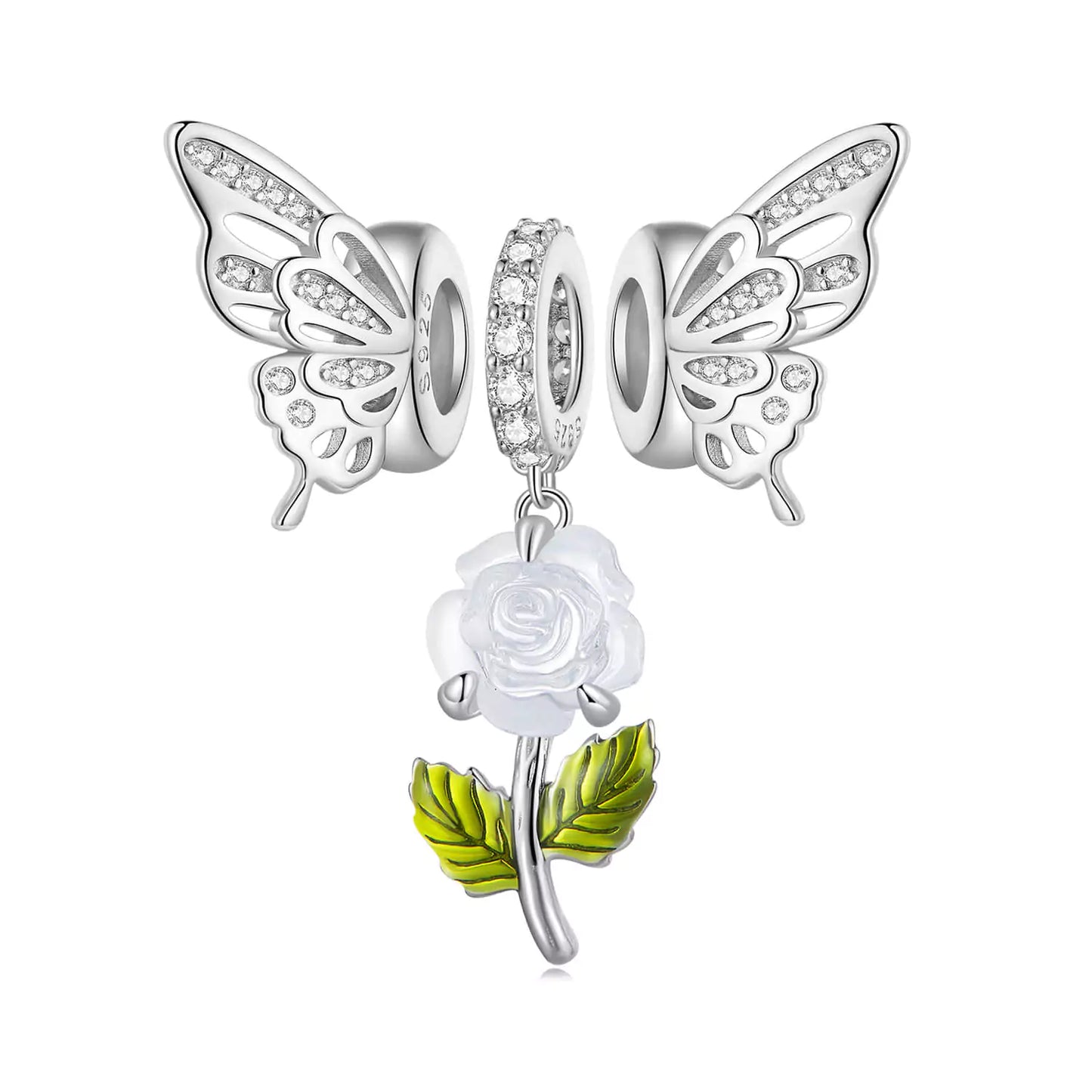 Sunshine Color-changing Magic Rose Resin Charm in Sterling Silver butterfly set