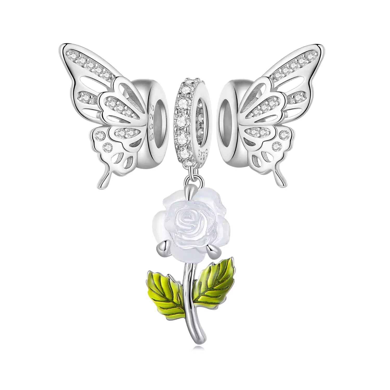 Sunshine Color-changing Magic Rose Resin Charm in Sterling Silver butterfly set