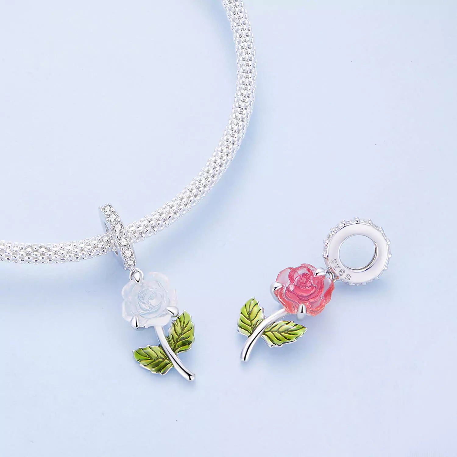 Sunshine Color-changing Magic Rose Resin Charm in Sterling Silver front and back