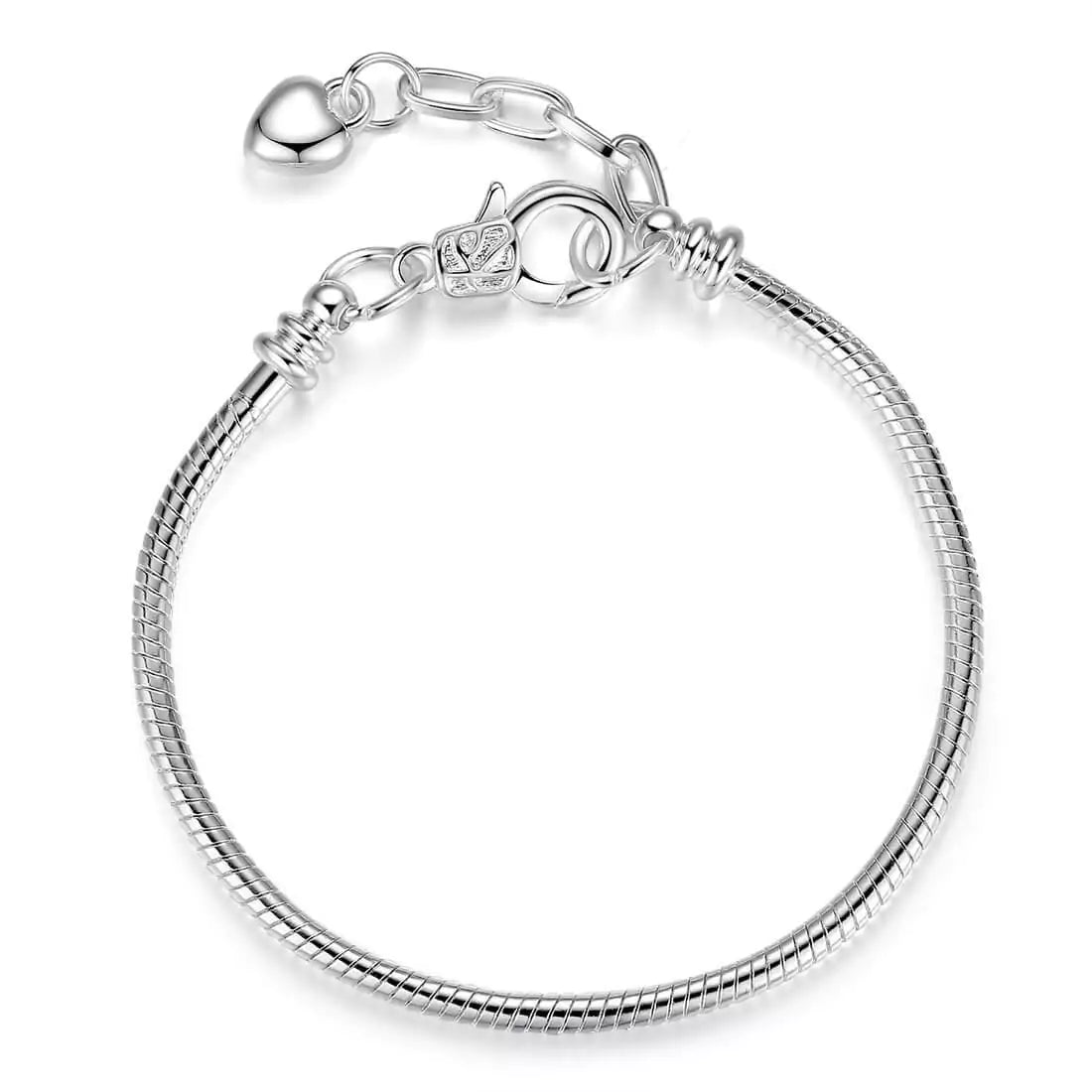 HEART PENDANT SNAKE CHAIN SILVER PLATED BRACELET